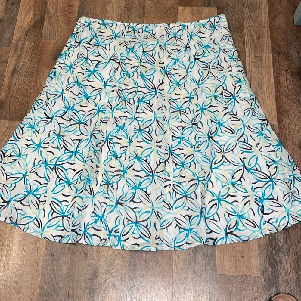 CJ Banks Blue and White A-Line Midi Skirt